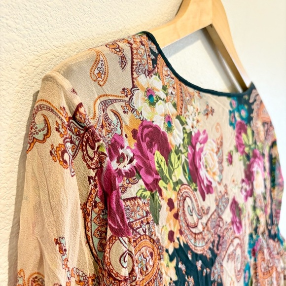 Vtg Vision Apparel Y2K Dark Floral Silk Top Size 1X Boho Whimsigoth Witchy Artsy - Picture 10 of 11